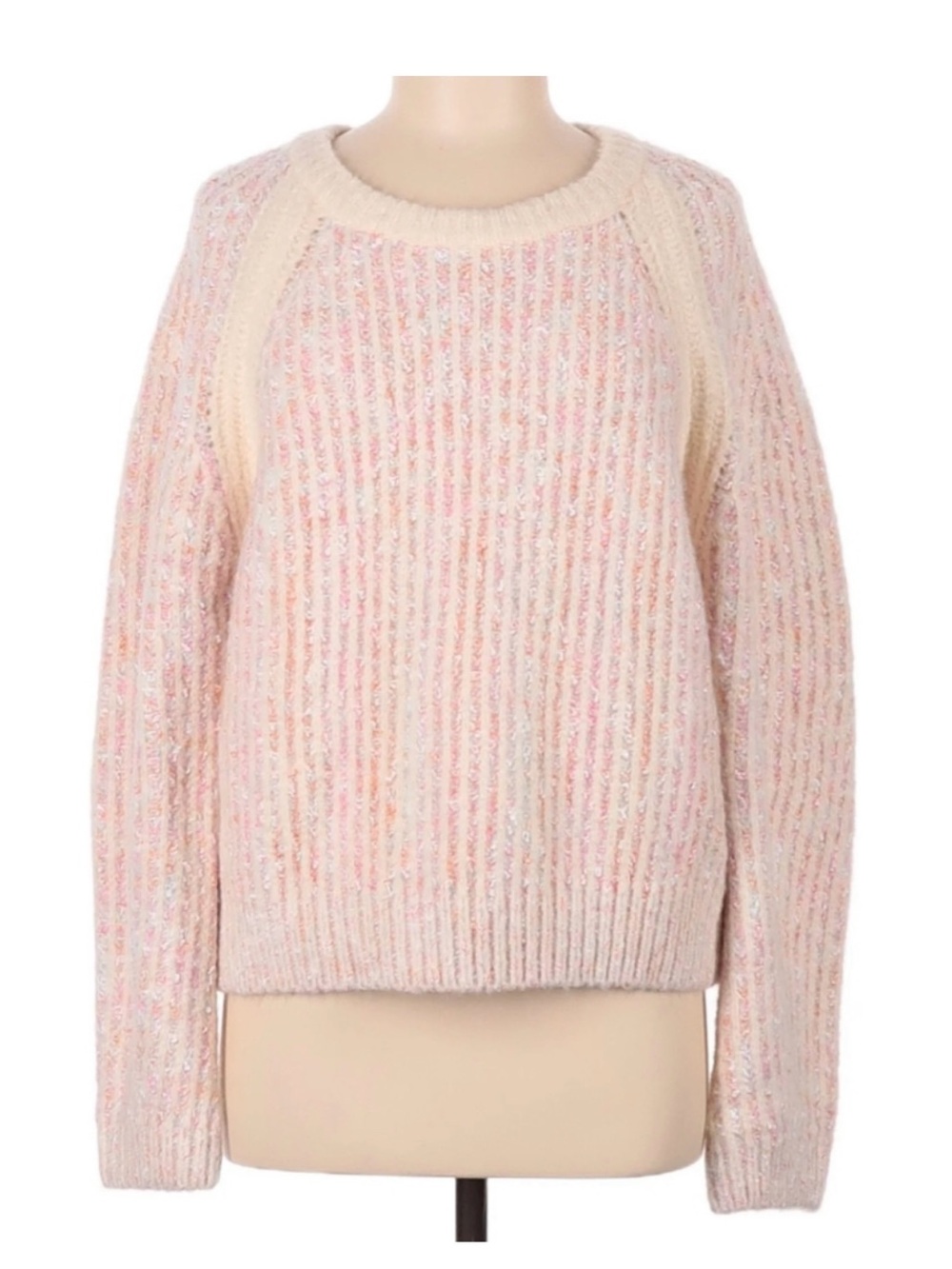 J. Crew Cream and Pink Flecked Ribbed Scoopneck Sweater